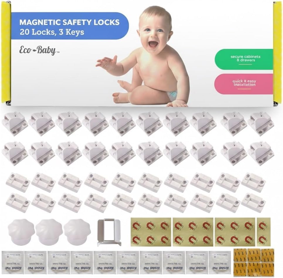 Eco-Baby Hidden Magnetic Cabinet & Drawer Safety Locks (20-Pack)
