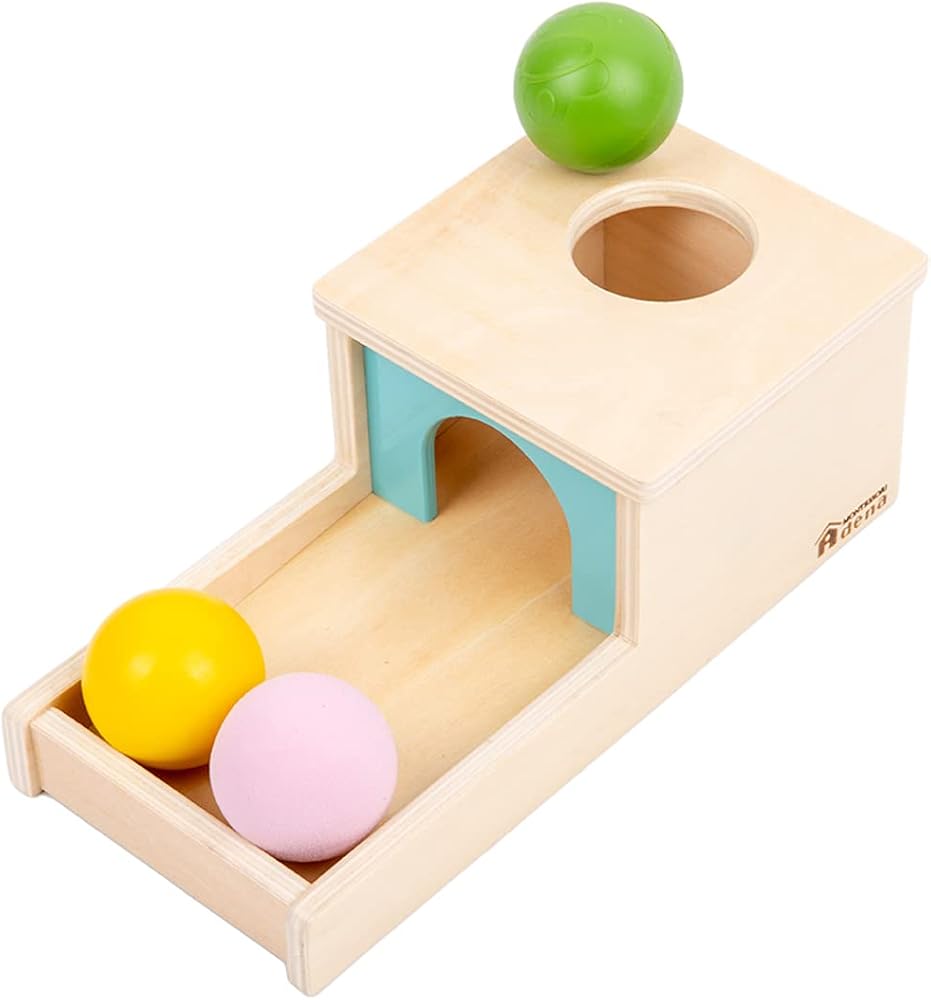 Adena Montessori Wooden Object Permanence Box with Tray & 3 Balls