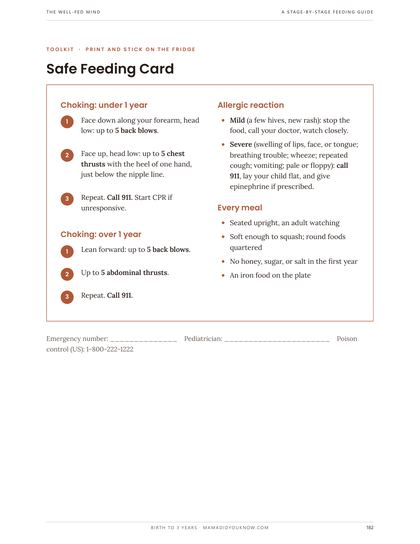Sample page: Safe feeding card for the fridge