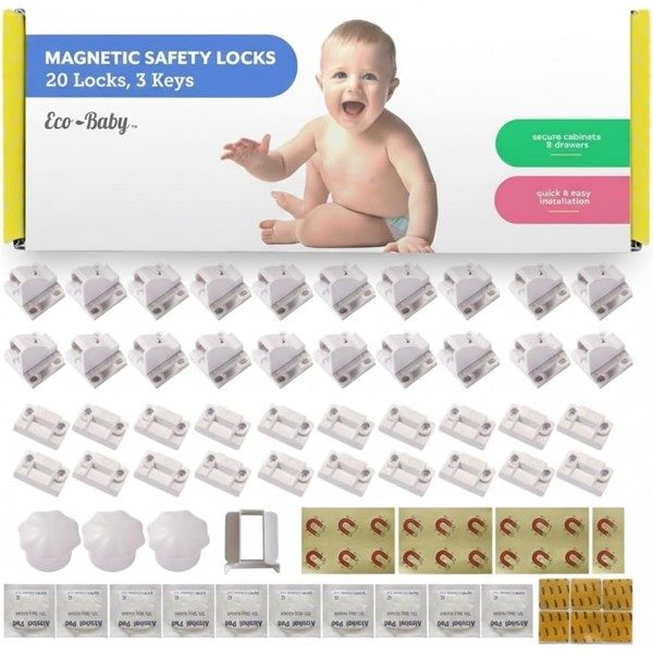 Eco-Baby Unsichtbare Magnetische Schrankschlösser (20 Schlösser + 3 Schlüssel)