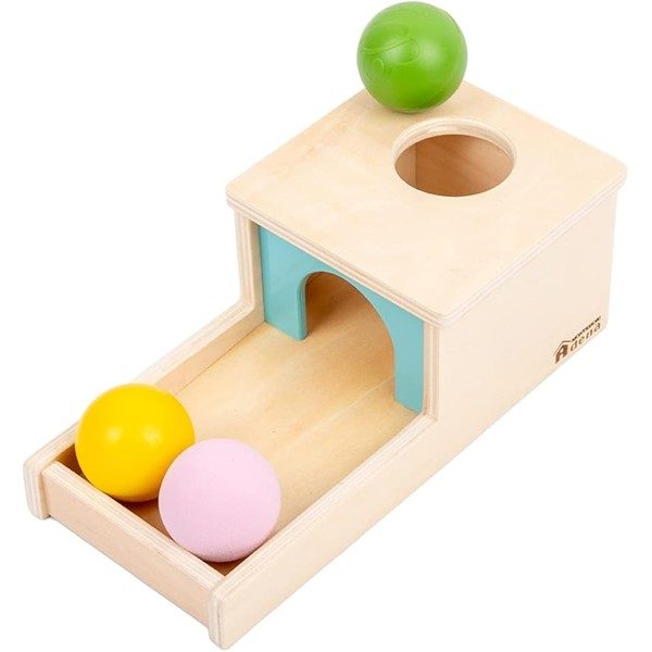 Adena Montessori Objektpermanenz-Box aus Holz mit 3 Kugeln